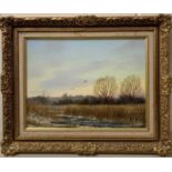 Anthony C.E. Dugdale (British, 20th century) Fenland near Brundall in winter, oil on board, signed,