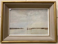 Marcus Ford (British, 20th century), Estuary view with three boats, oil on board, indistinctly