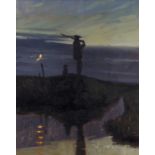 British, Contemporary, Norfolk landscapes at dusk (pair), oil on canvas, framed, indistinctly