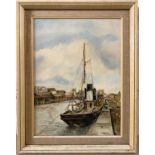 I. Burbeck (British, 20th century), A ship in port, oil on board, signed and dated (1975),15x11.