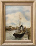 I. Burbeck (British, 20th century), A ship in port, oil on board, signed and dated (1975),15x11.