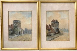 South East Tower and Friars Tower, Blackfriars Road, Great Yarmouth, watercolours, indistinctly