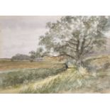 Charles Harmony Harrison (British, 1842-1902), An English Landscape with hedgerows. Watercolour on