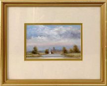 James J. Allen, (British, contemporary) Rain Clouds over Beccles, oil on board, signed, 7x4ins,