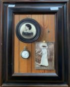 Edna Bizon (British,20th century), Trompe l'oeil painting of photographs and a pocketwatch