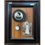 Edna Bizon (British,20th century), Trompe l'oeil painting of photographs and a pocketwatch