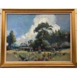 Geoffrey Chatten RBA, Norfolk School (British, 20th century), Barsham Meadow, oil on board,