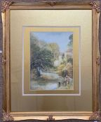 T. Wilton Keeley (British/Irish, 20th Century) A river fishing scene, watercolour, signed, framed