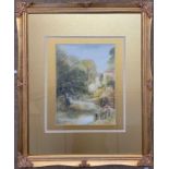 T. Wilton Keeley (British/Irish, 20th Century) A river fishing scene, watercolour, signed, framed