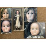 Edna Bizon (British, early 20th century) Four doll portraits, plus a doll (full length) in a box