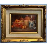 James J. Allen (British, contemporary) Cider Time, oil on board, signed, 4.5x6.5ins, framed.