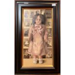 Edna Bizon (British, 20th Century), "Yesterdays Children" (doll in pink), oil on canvas, signed,