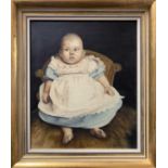 Edna Bizon (British, 20th century), "The Infant", oil on canvas, signed, 11.5x9.5ins, framed.Private