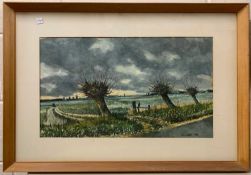 John Sutton (British, 20th century) Sunset along Acle causeway, watercolour, signed and dated (