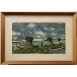 John Sutton (British, 20th century) Sunset along Acle causeway, watercolour, signed and dated (