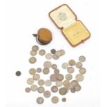 Small collection of English silver coinage to include monetary money and coin person box