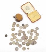 Small collection of English silver coinage to include monetary money and coin person box