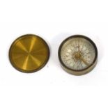 Small brass Victorian travelling compass with brass topped lid