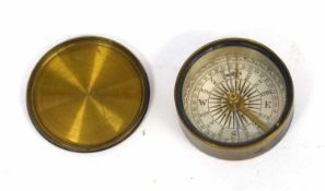 Small brass Victorian travelling compass with brass topped lid