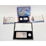 Cased 2003 silver Coronation anniversary proof coins and £10 note set together with a 1999 silver £2