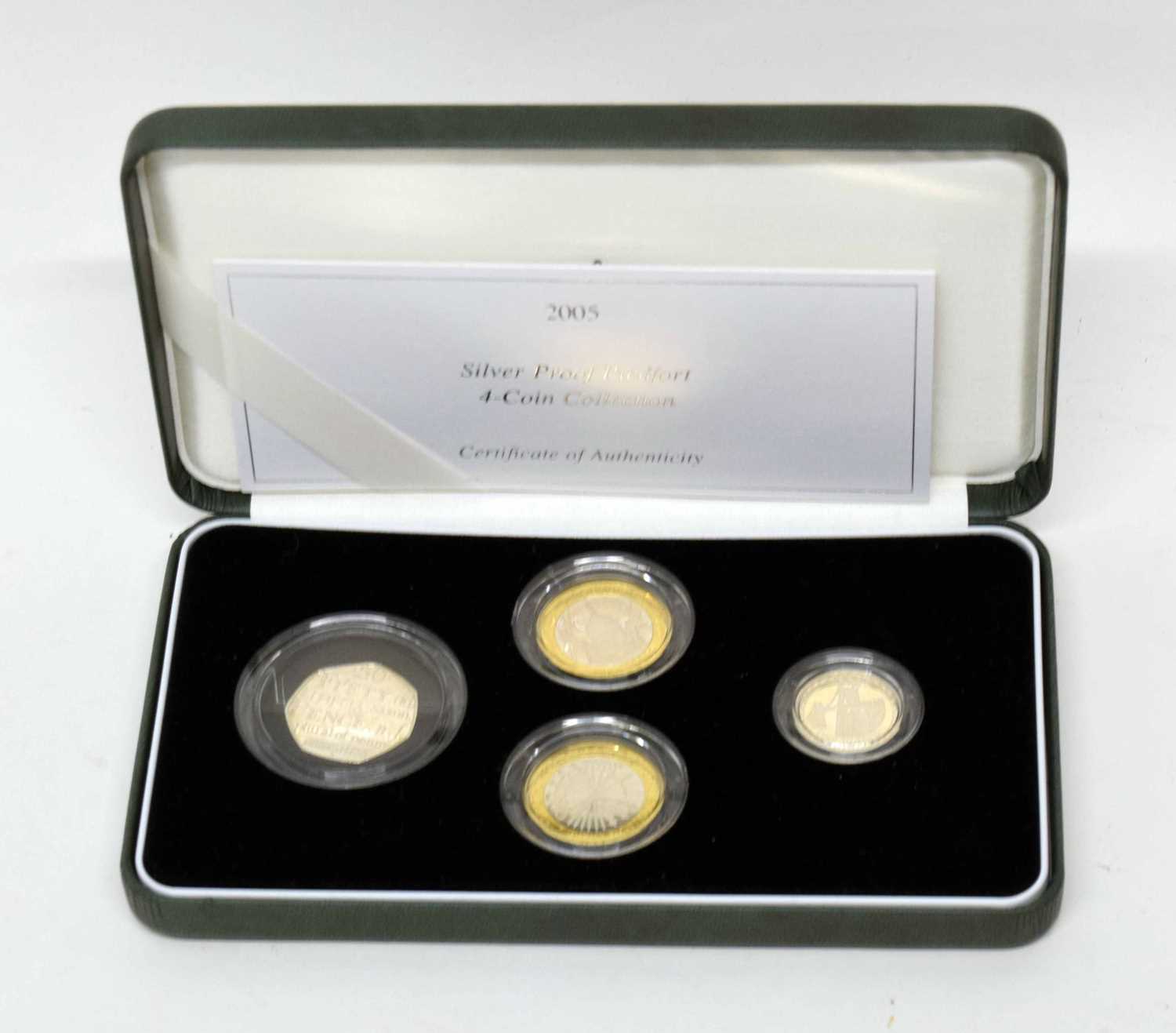 Cased 2005 silver four coin proof set