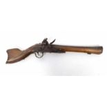 19th century Turkish flintlock blunderbus pistol circa 1800 with siver inlay to barrel and walnut