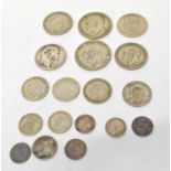 Small quantity of silver Edward VII, Queen Victoria, George V half crowns, florins, shillings,