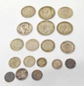 Small quantity of silver Edward VII, Queen Victoria, George V half crowns, florins, shillings,