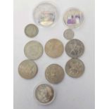 Small lot of assorted, mainly UK, coins including Victoria 1890 crown, some modern crowns and two