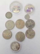Small lot of assorted, mainly UK, coins including Victoria 1890 crown, some modern crowns and two