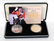 Cased 2002 silver two-coin Golden Jubilee proof set