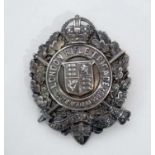 WWI London Rifle Brigade Officers silver cap badge, hallmarked Birmingham FBS 1916