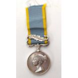 Victorian Crimea medal 1854-56 with Sevastopol clasp officially impressed to W M Mawson, Pte R M HMS