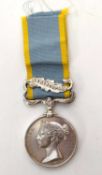 Victorian Crimea medal 1854-56 with Sevastopol clasp officially impressed to W M Mawson, Pte R M HMS