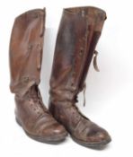 WWI period officers brown leather high calf length private purchase boots with toe caps and steel