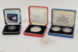 1992 silver two coin 10p proof set together with 1996 silver Elizabeth II 70th birthday proof