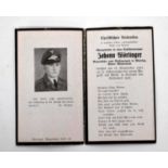 WWII Third Reich German Fallschirmajer death card to Obergefreiter Johann Worlinger, killed on