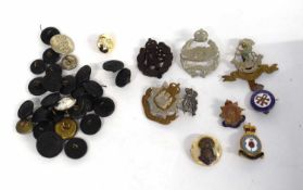 Small quantity of 20th century British cap badges, buttons and brooches to include 23 black Bakelite