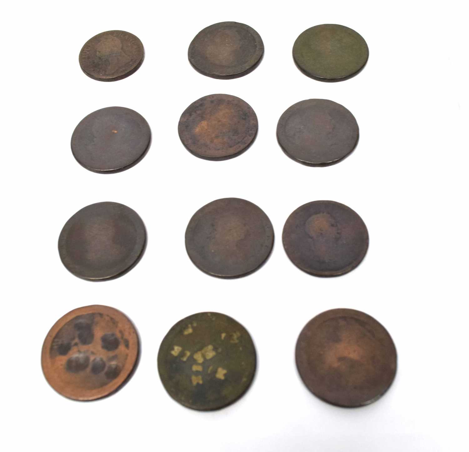 Quantity of Georgian half pennies, pennies, worn condition, together with two George III spade - Image 5 of 6