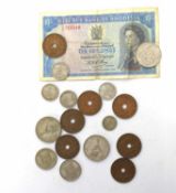 Small quantity of Queen Elizabeth II Rhodesian coinage from the 50s, 60s and 70s with one ten