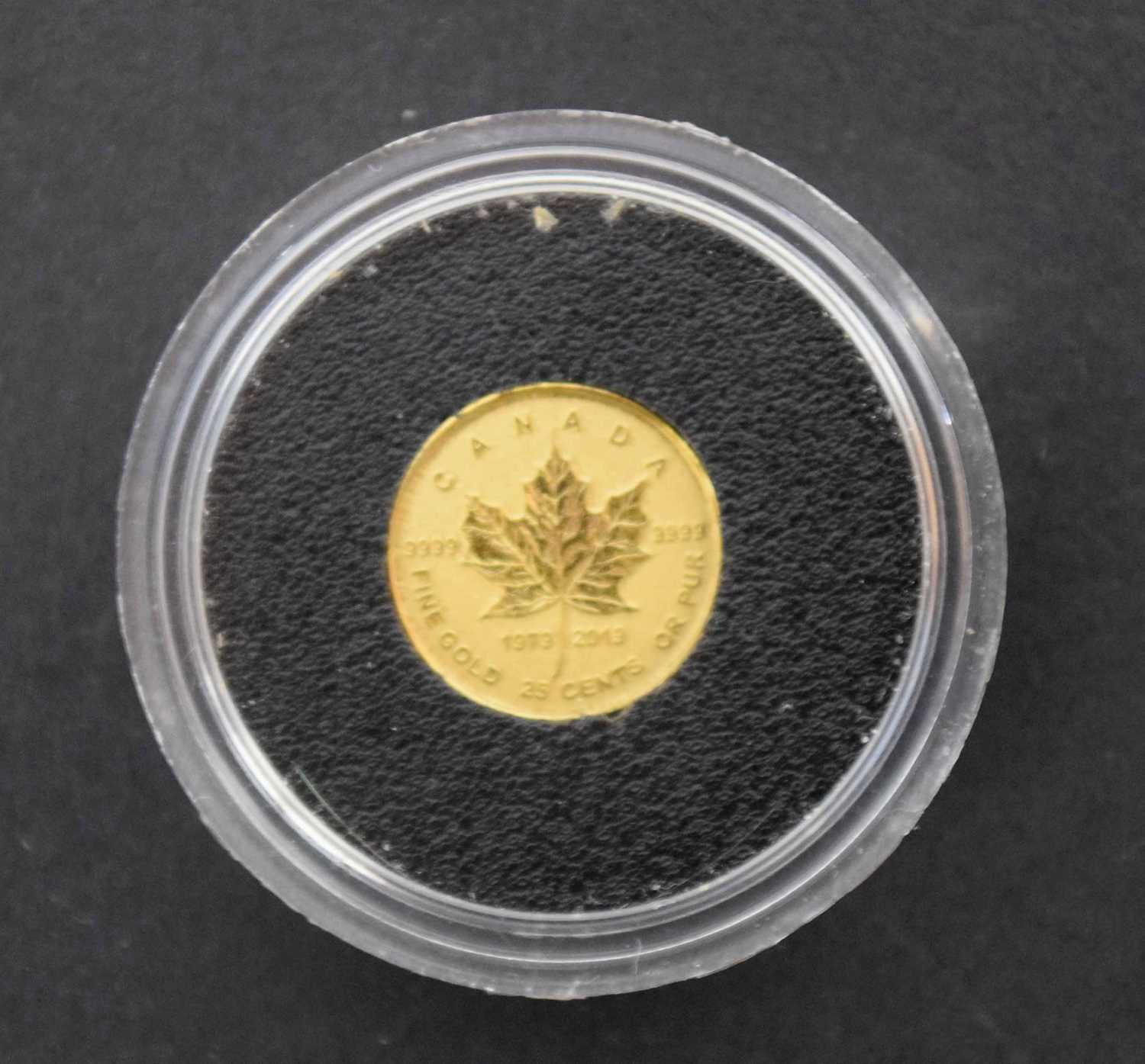 1919 Canadian 25c gold maple leaf 40th anniversary coin, .5gms - Image 2 of 2