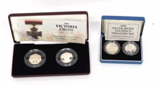 Cased 1992 silver proof 10p two coin set together with cased UK 2006 silver proofed Victoria Cross