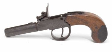 Late 18th/early 19th century flintlock box lock pistol with walnut grip, by S Wallace (a/f),
