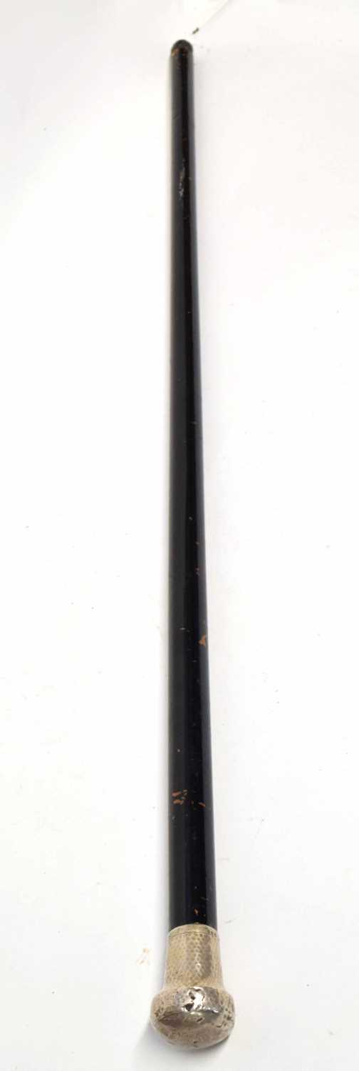 Silver topped walking stick, hallmarked 1921 London, with initials and scribed monogram and chased