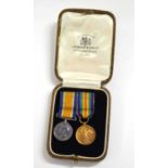 Pair of WWI medal miniatures to include 1914-19 War medal and 1914-19 Victory medal in case