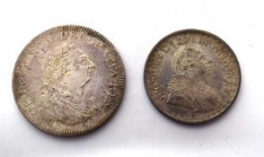 George III Bank of England five shilling dollar dated 1804, together with George III three