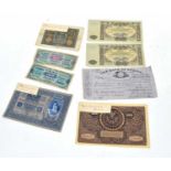 Quantity of 20th century European bank notes to include 50 and 100 French Franc notes from 1944,
