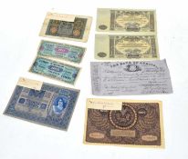 Quantity of 20th century European bank notes to include 50 and 100 French Franc notes from 1944,