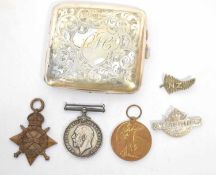 WWI medal trio consisting of 1914-15 Star, 1914-18 War medal and 1914-19 Victory medal (lacking