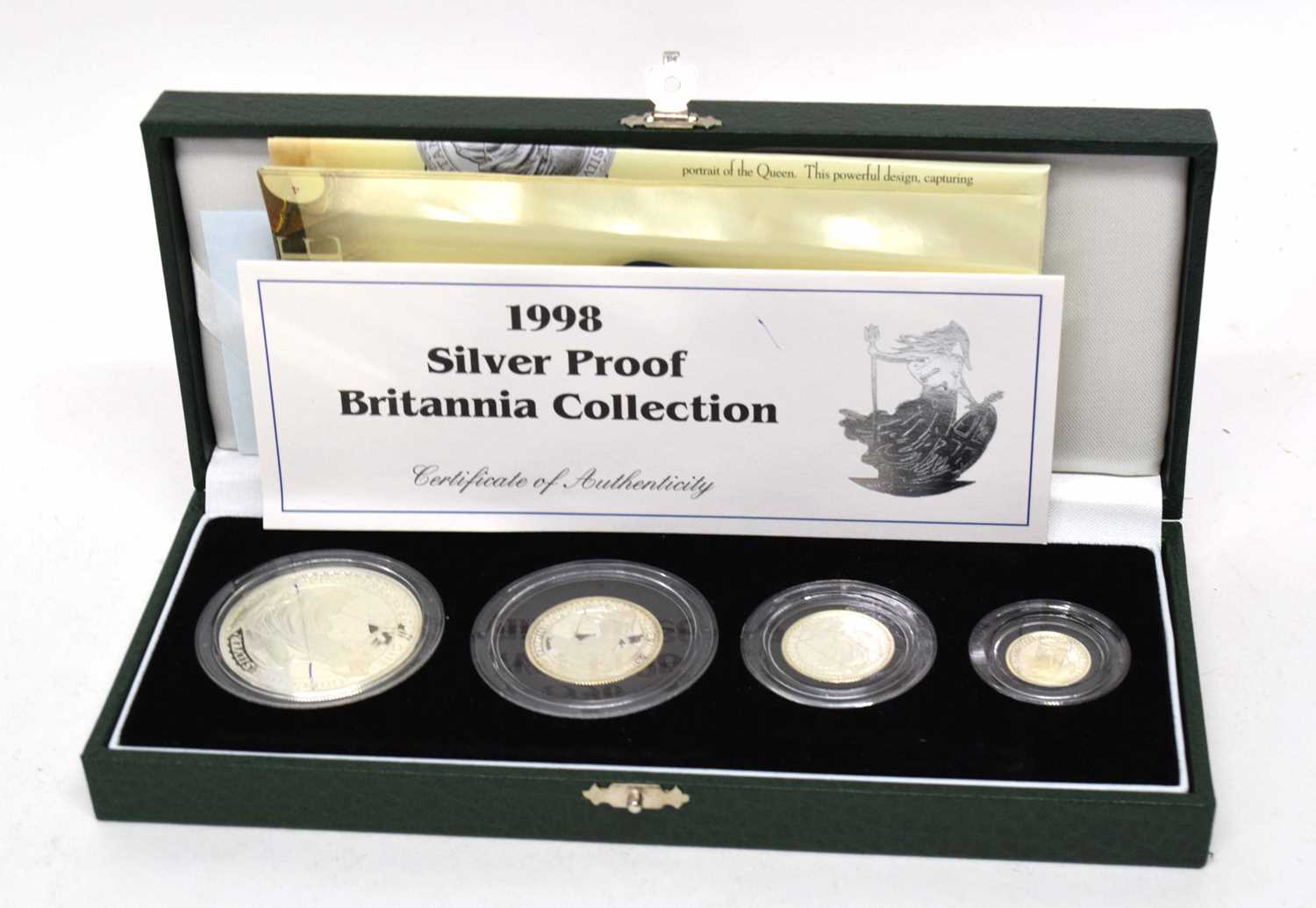 Cased 1998 silver four coin Britannia proof set
